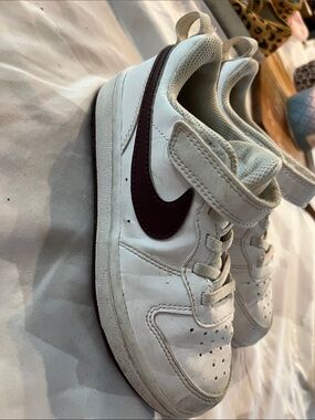 Nike Kids White Sneakers with Maroon Swoosh
